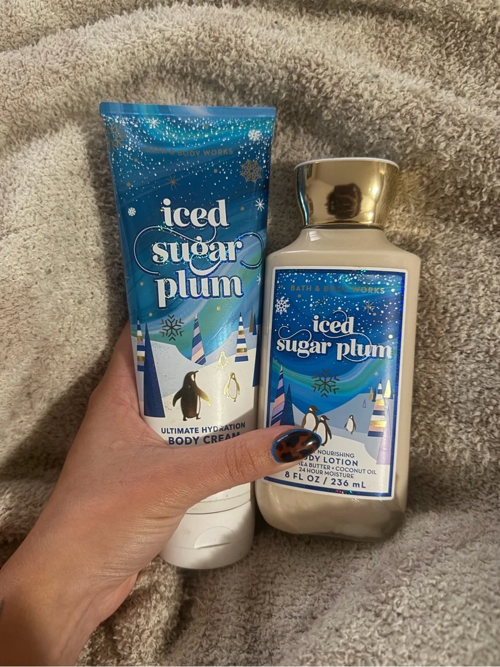 Bath & Body Works Limited Edition Iced Sugar Plum Body Cream & Lotion - Blue