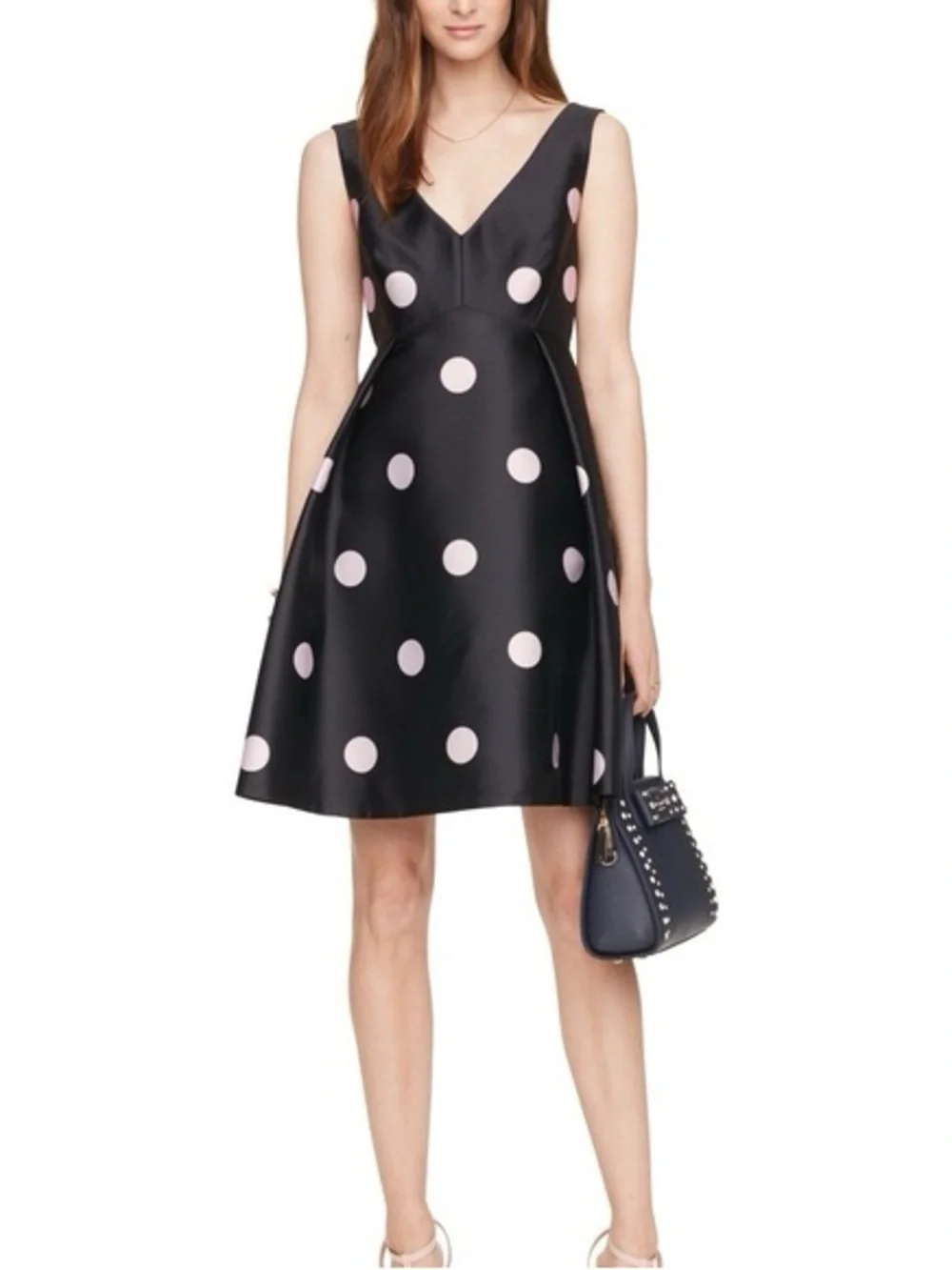 kate spade Black Midi Dress with Pink Polka Dots Size 8
