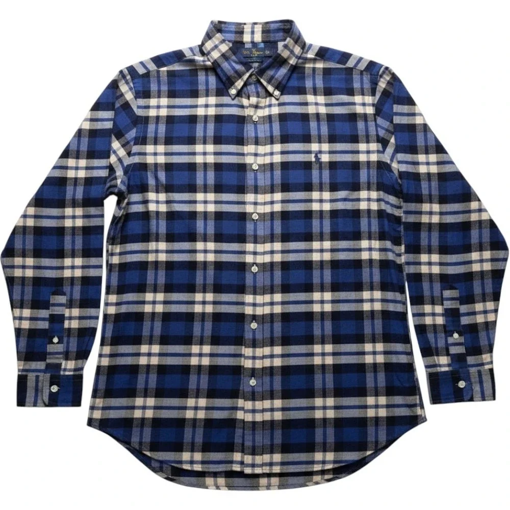 Polo Ralph Lauren Performance Flannel Mens XXL Blue Plaid Custom Fit Shirt