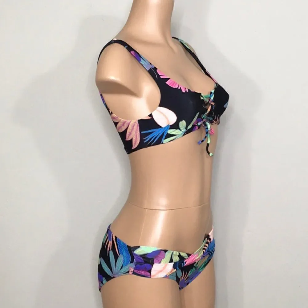 New. PILYQ multicolored palm leaf bikini.