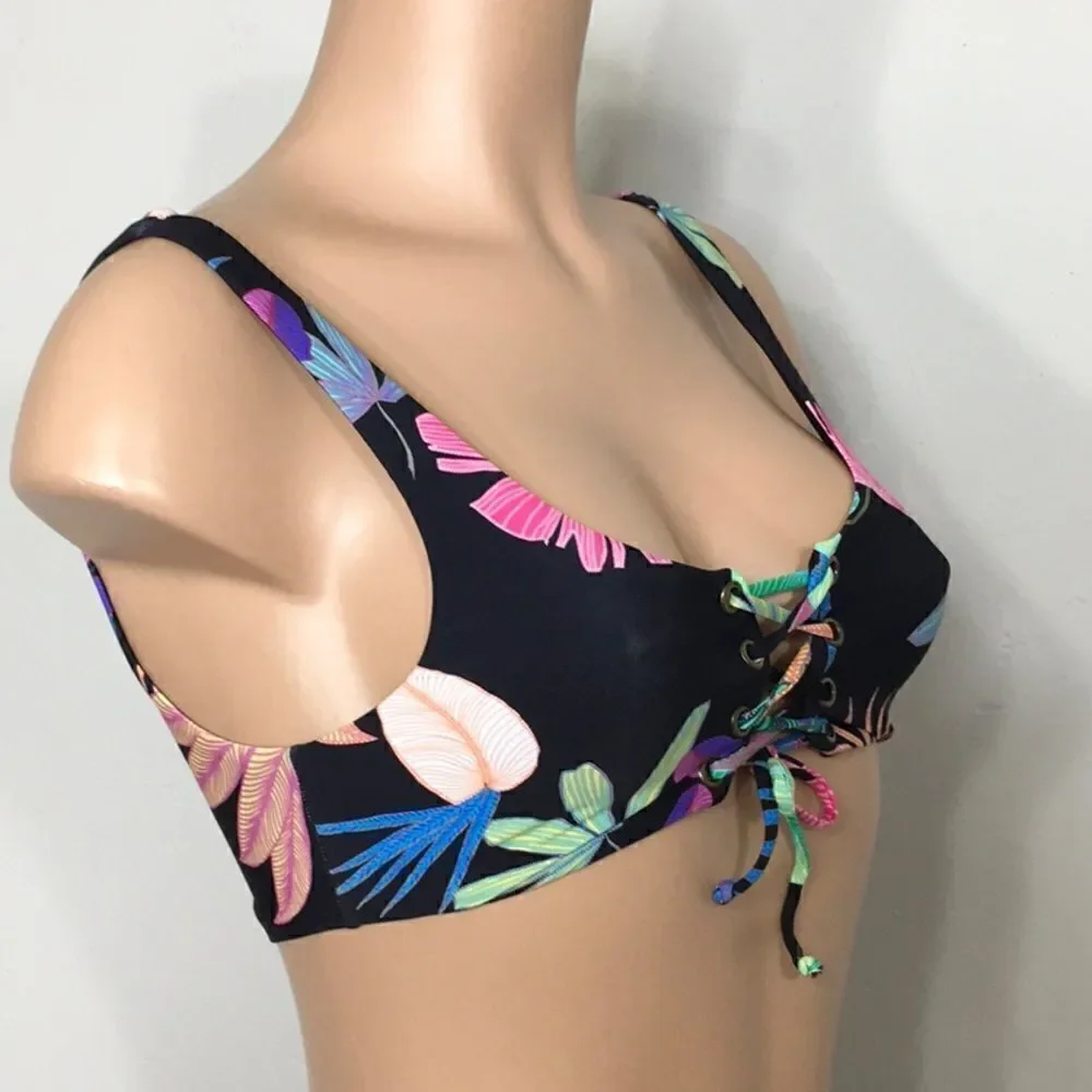 New. PILYQ multicolored palm leaf bikini.