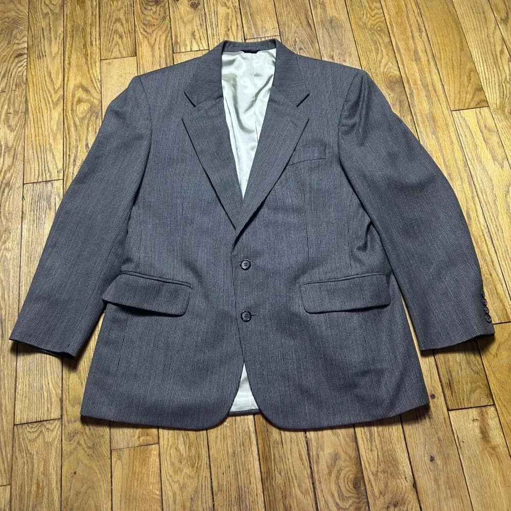 Vintage Jos A Bank Mens Grey Pure Wool Micro Houndstooth‎ Blazer Sport Coat 41