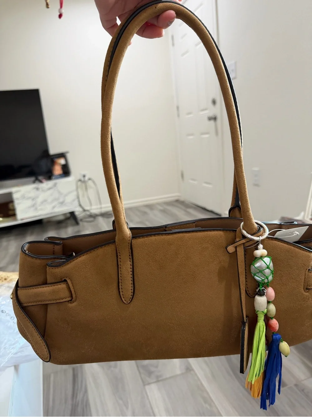 H&M Brown Shoulder Bag with Colorful Tassel Charm