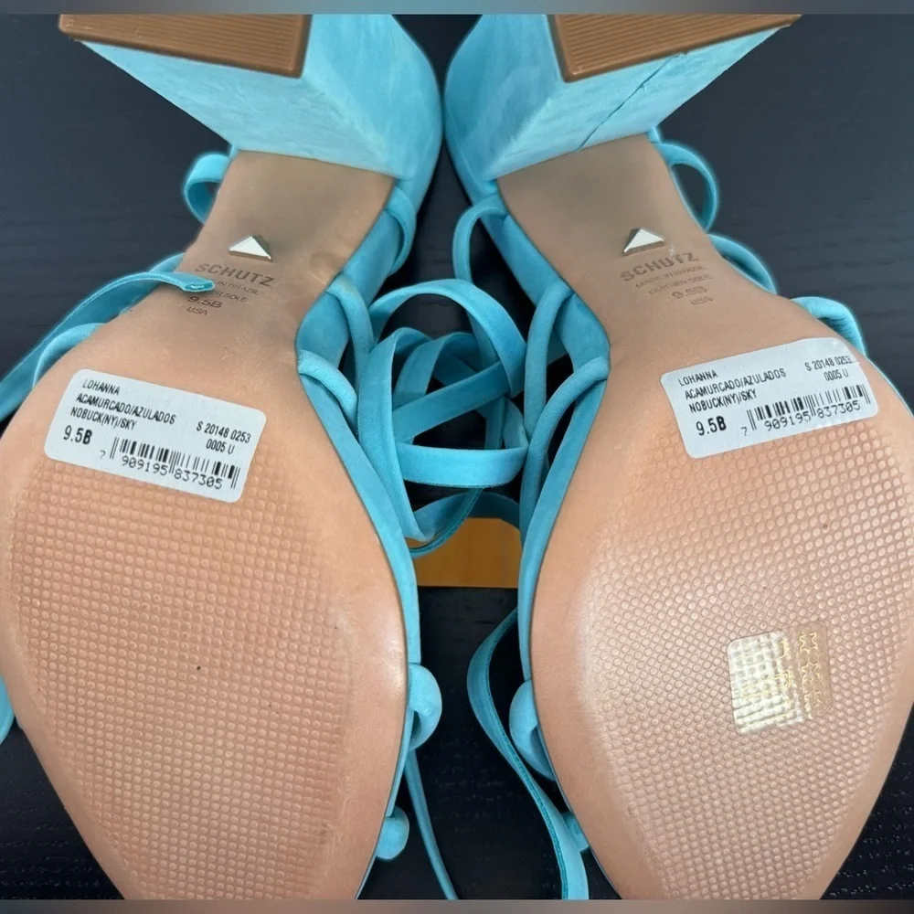 New Schutz Lohanna Block Heel Tie Up Sandals Size 9.5 Color Sky