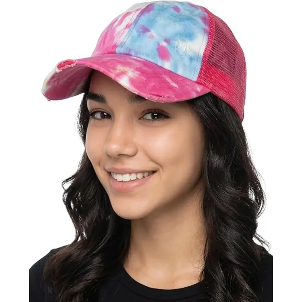 Women's Hot Pink Tie Dye Mix Adjustable Size Classic Comfortable Baseball Cap