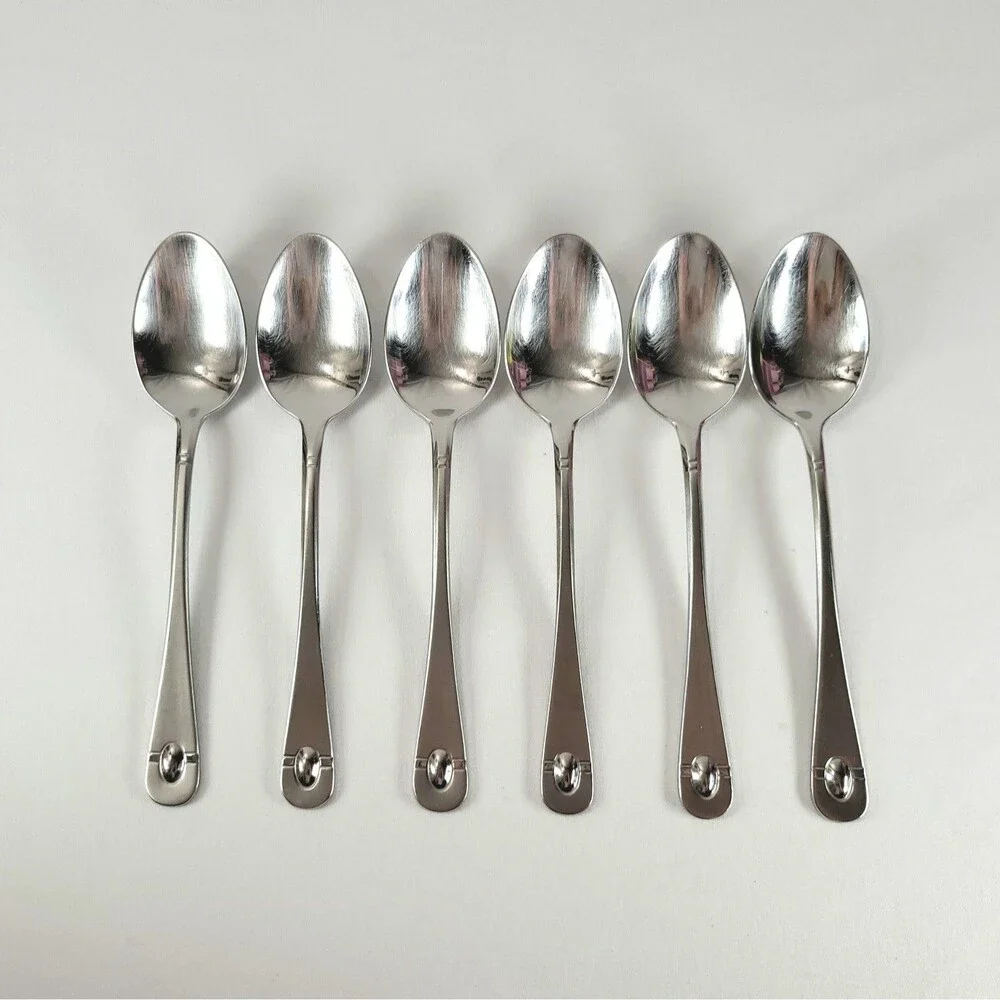 Oneida Satin Jupiter 18/10 Stainless Flatware Set 6 Oval Soup Spoons Retro 90s
