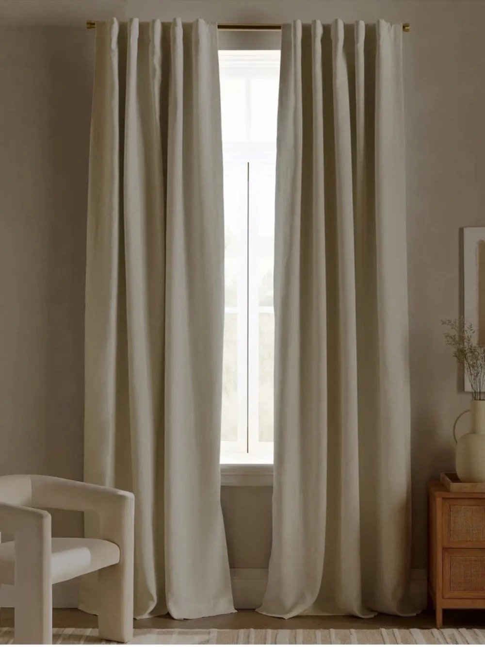 QUINCE Set Of 2 48x96 European Linen True Blackout Curtains Cream 0477