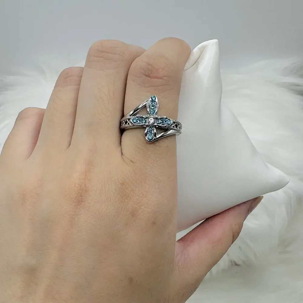 Blue Rhinestone Cross Ring Size 8