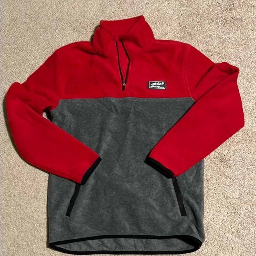 Eddie Bauer Red and Gray Quarter-Zip Fleece Pullover