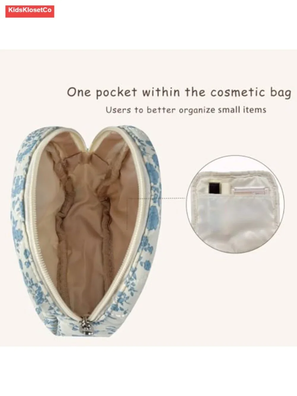 Quilted Cotton Makeup Bag with Bear Print, Compact Travel Cosmetic Pouch