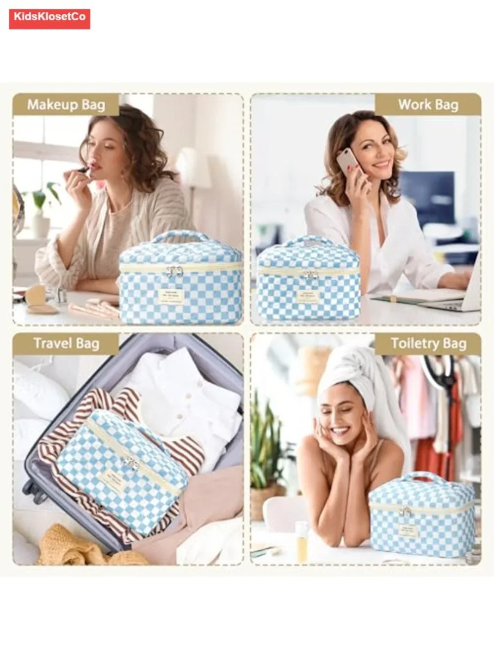 Quilted Cotton Makeup Bag - Large Travel Toiletry Organizer for Women