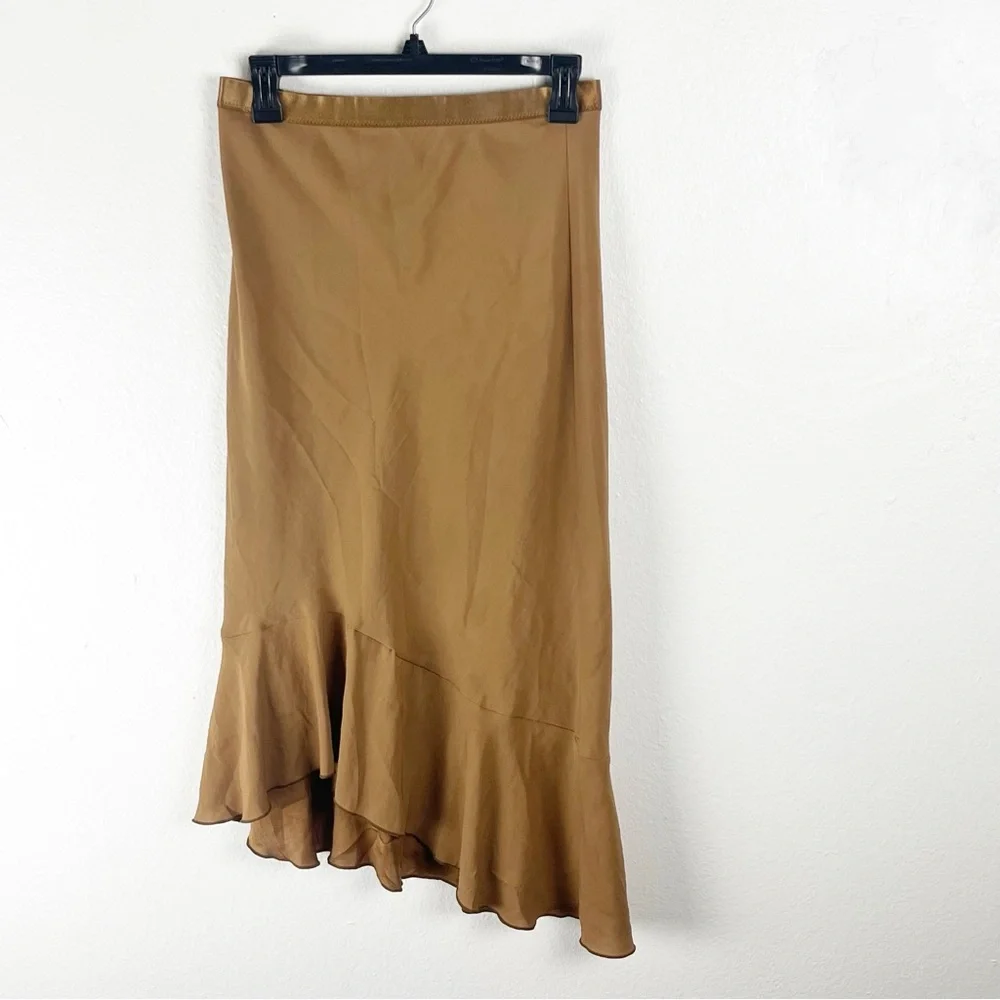 FREE PEOPLE Intimately Gold Asymmetrical Ruffle Hem Slip Skirt Medium Boho Party