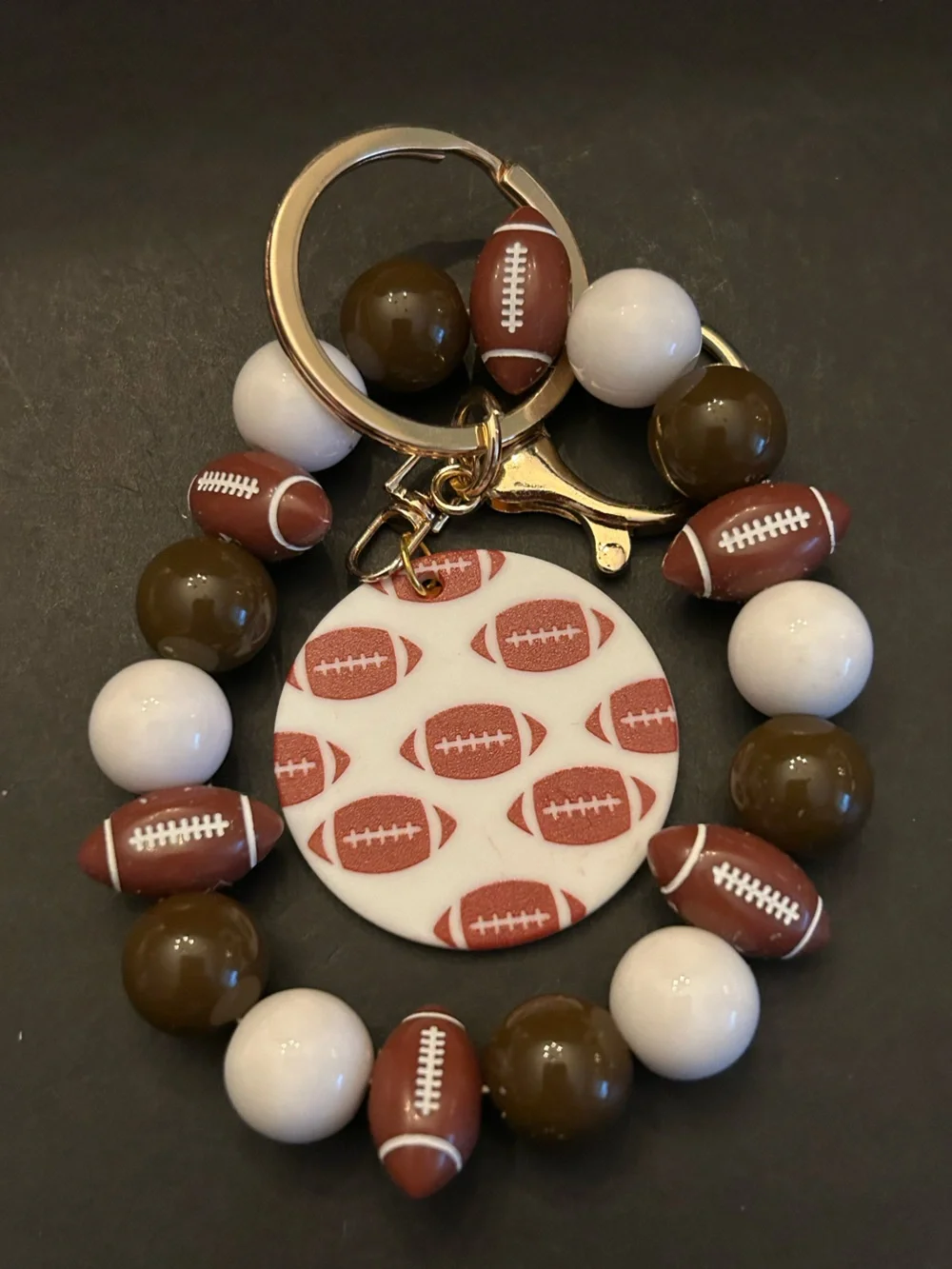 Brown, White & Dark Brown Football Charm Bracelet Bag Charm Keychain NWT