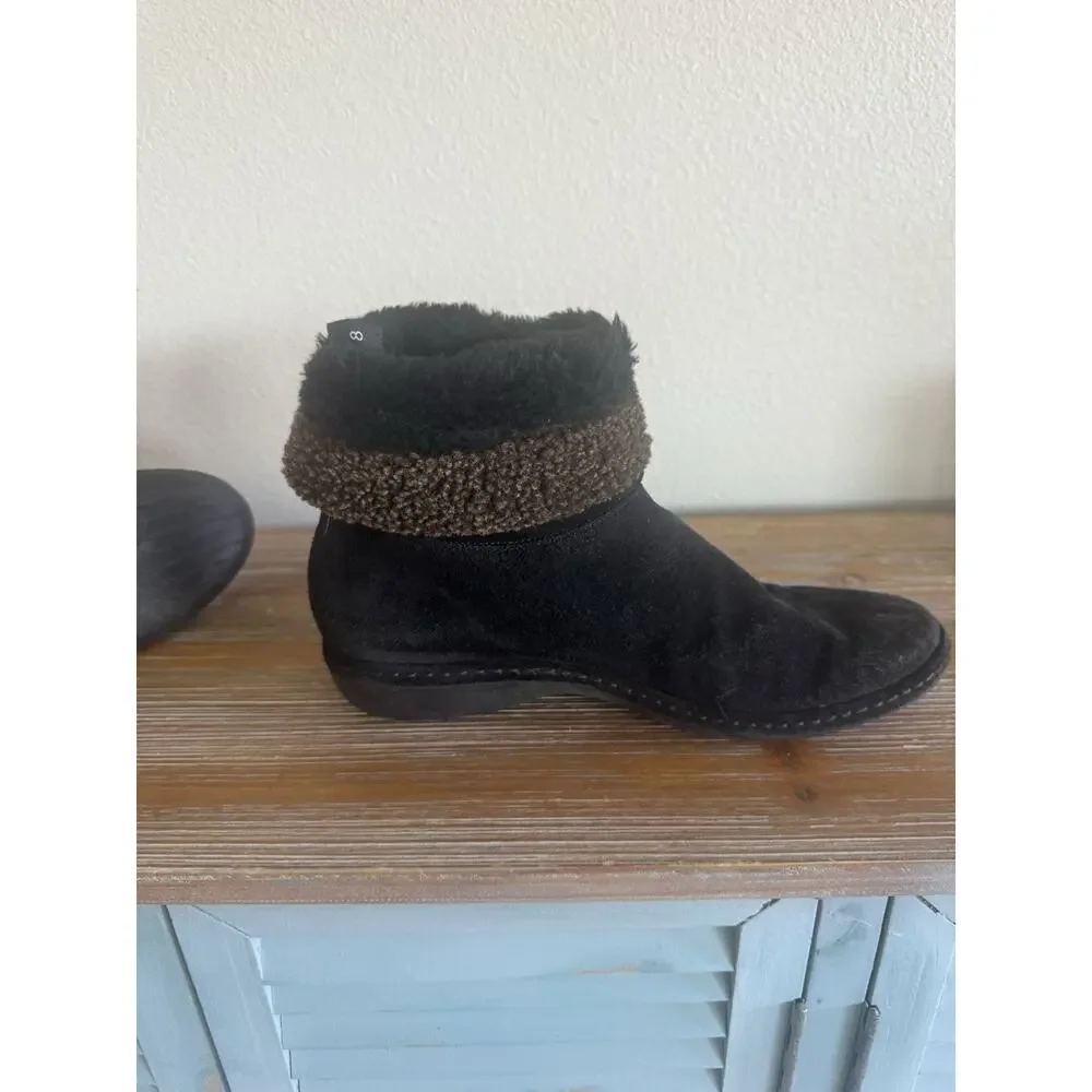 Stuart Weitzman Black Suede Ankle Boots Shearling Accents Foldover Women’s Sz 8