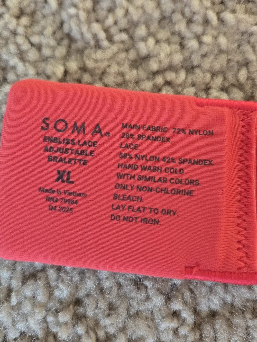 Soma Enbliss Luxe‎ Lace Back Bralette Red Adjustable Wireless Bra Womens Size XL