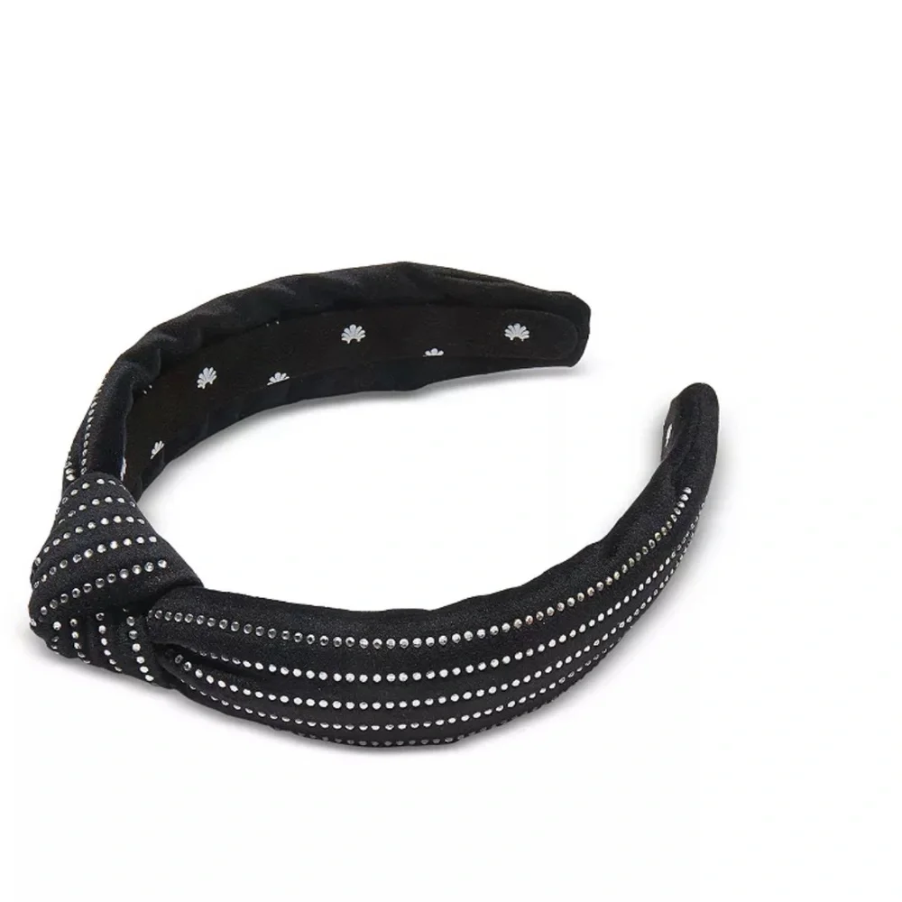 NWT $125 Lele Sadoughi Black Crystal Pinstripe Slim Knotted Headband!