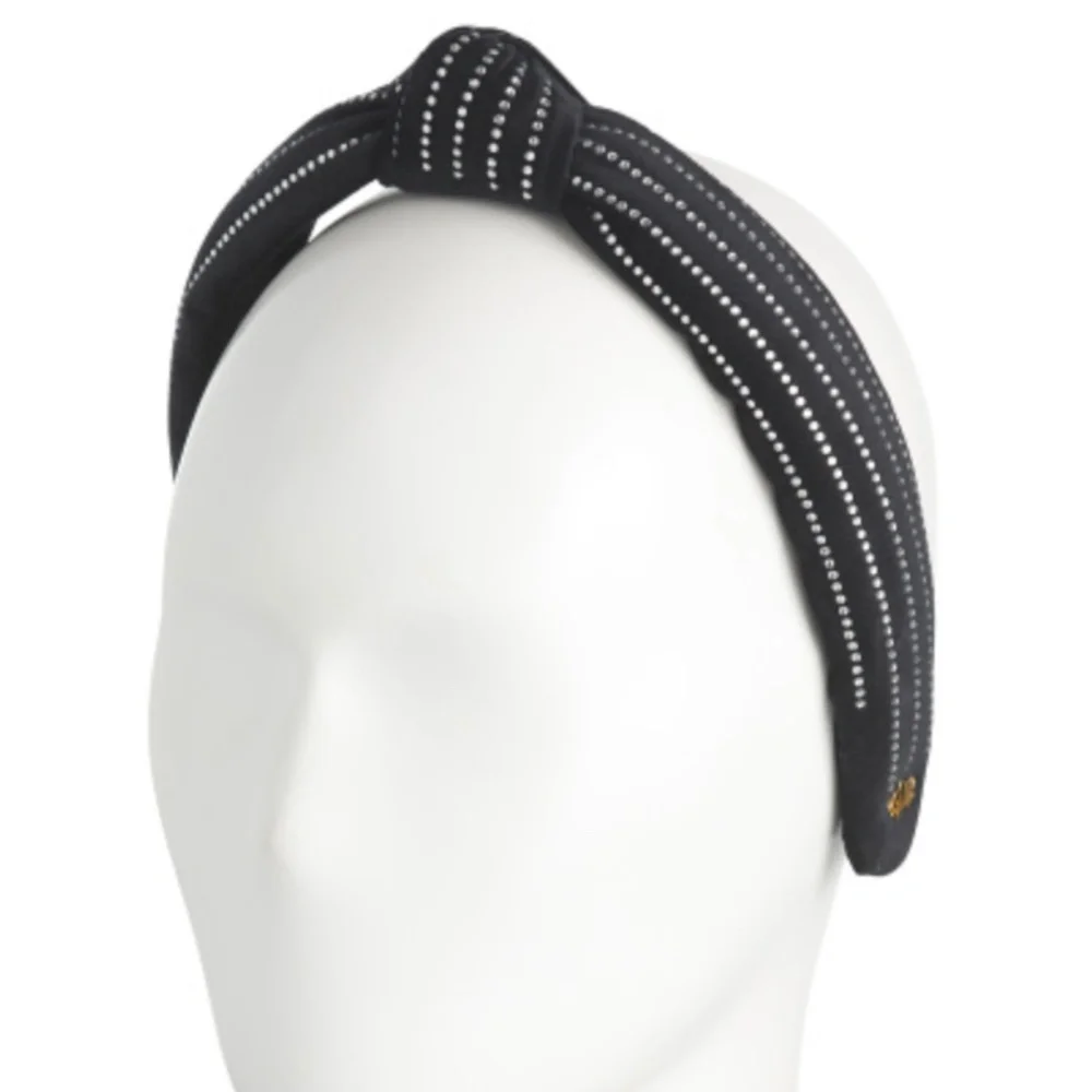 NWT $125 Lele Sadoughi Black Crystal Pinstripe Slim Knotted Headband!