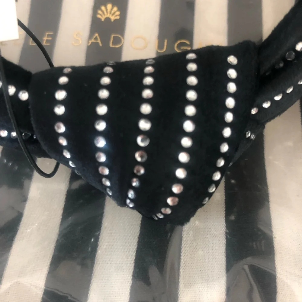 NWT $125 Lele Sadoughi Black Crystal Pinstripe Slim Knotted Headband!