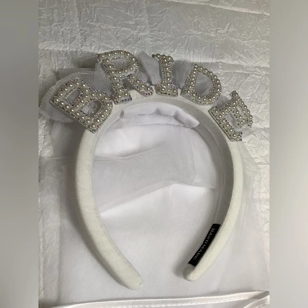 Pearl Embellished BRIDE headband with veil NEW