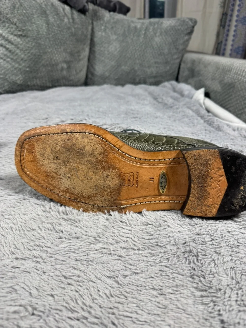 Genuine Crocodile Chukka Boots Mens Size 11 Green Leather Square Toe Dress