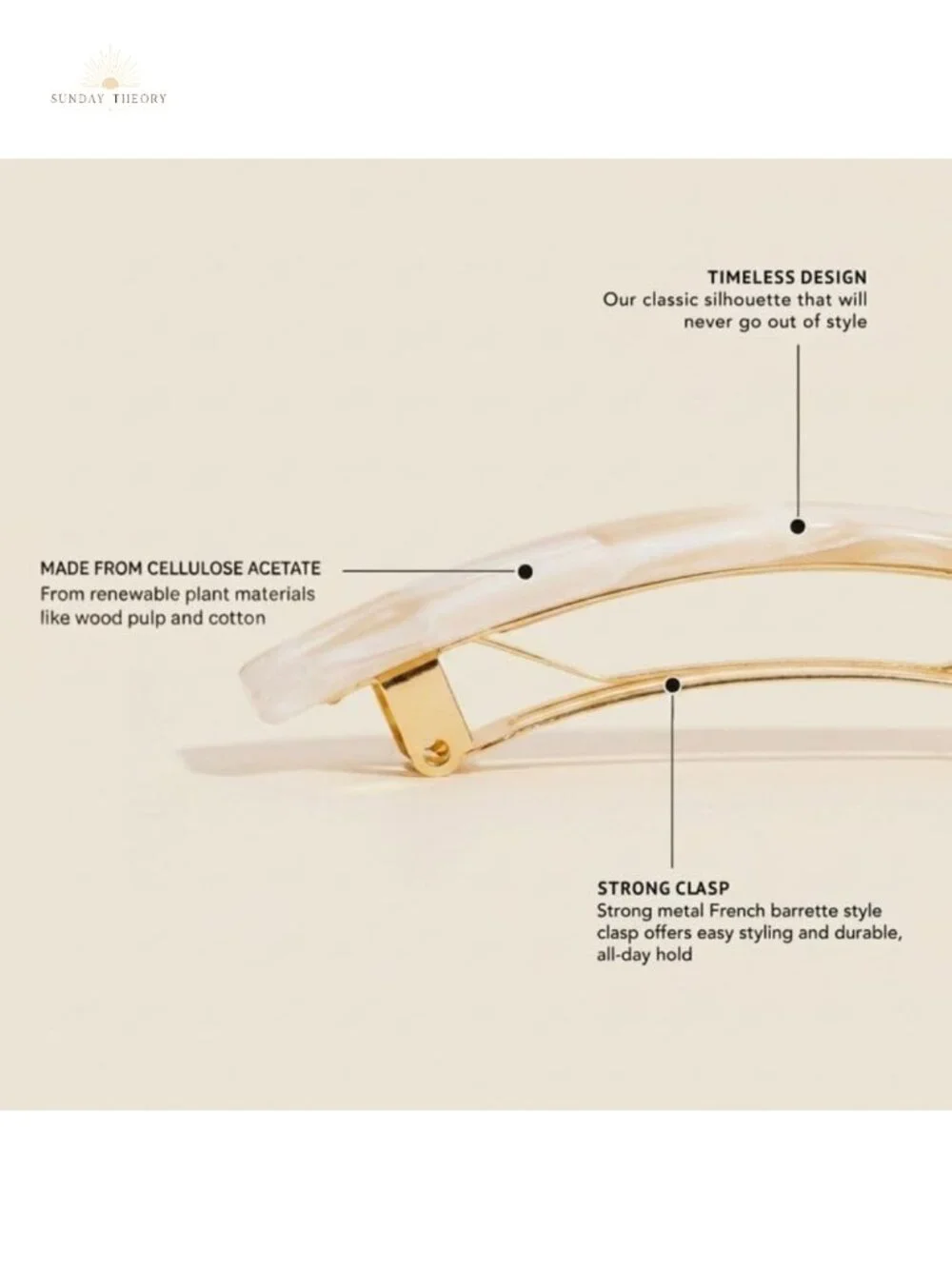 France Luxe Classic Rectangle Barrette for Fine Hair, Lightweight French Clasp,