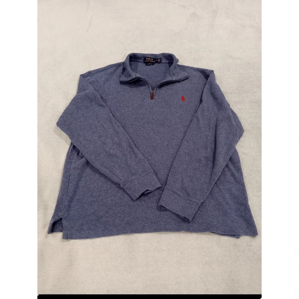 Mens Polo Ralph Lauren Estate Rib 1/4 Zip Sweater Pullover Blue Medium