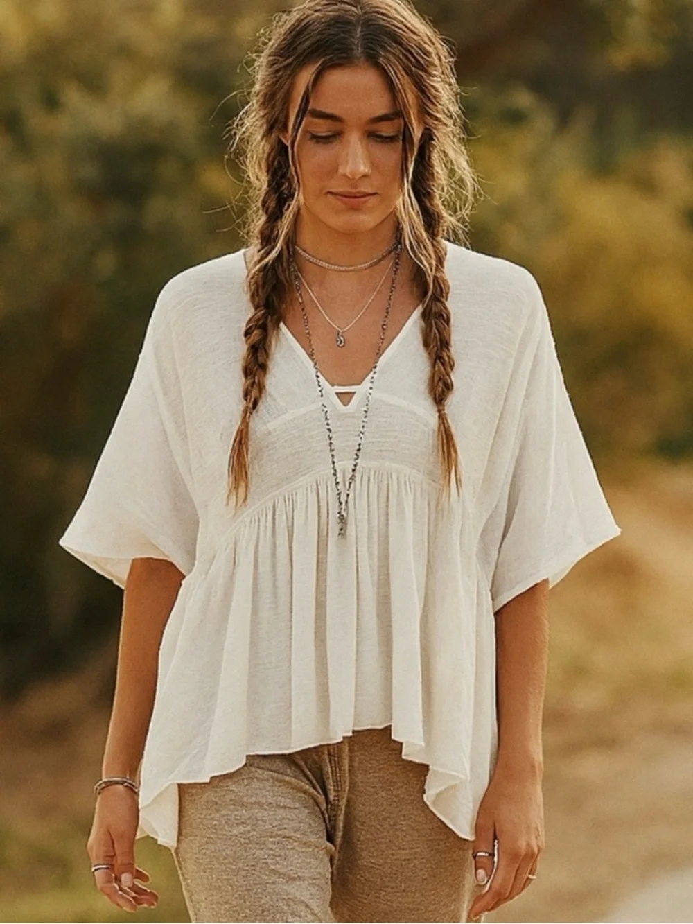 Free People Ivory Embroidered New World Kaftan Top Boho Flowy Festival Vibes XS