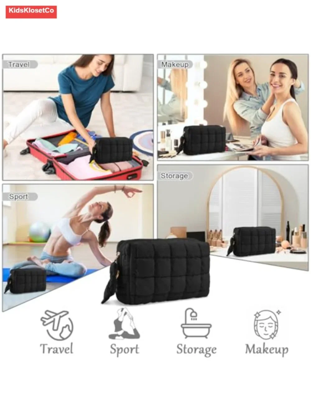 Quilted Makeup Bag Puffer Cosmetic Travel Toiletry Pouch Organizer with Pockets