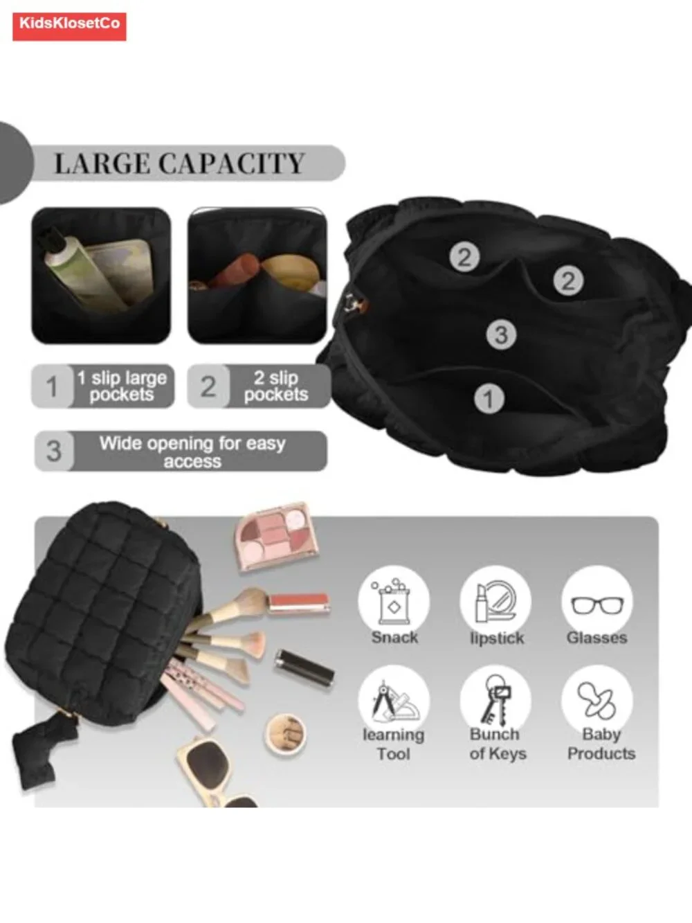 Quilted Makeup Bag Puffer Cosmetic Travel Toiletry Pouch Organizer with Pockets