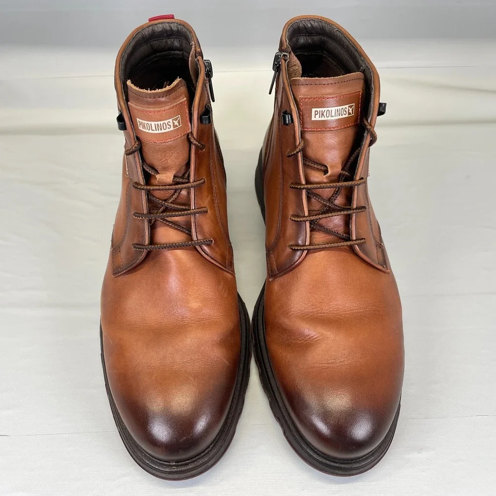 Pikolinos Boots Mens Size 43 US 9.5 Brown Leather Side Zip Lace Up Casual Shoes