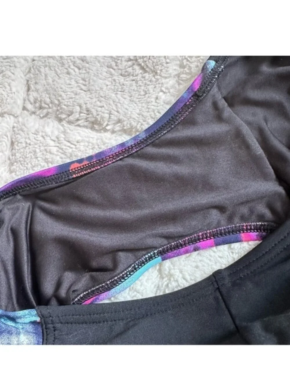 Calvin Klein | Black and Purple Monet Pleated One-Piece Swimsuit | Size 12