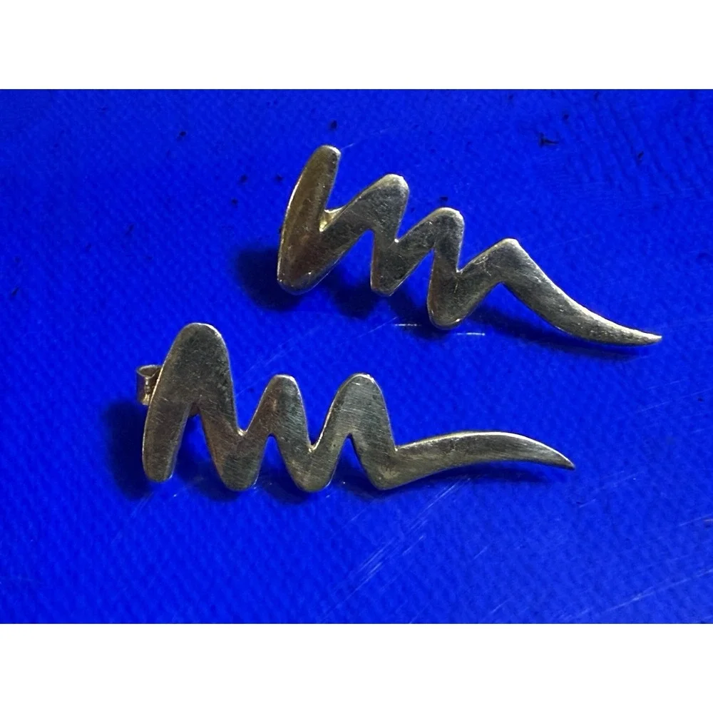 Vintage Zig Zag Earrings Sterling Silver Pierced 925