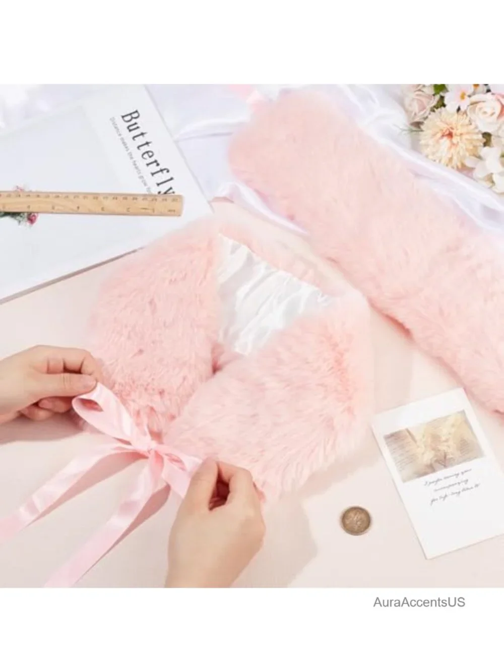 Faux Rabbit Fur Scarves for Women, Winter Shawl Neck Warmer (Set of 2)