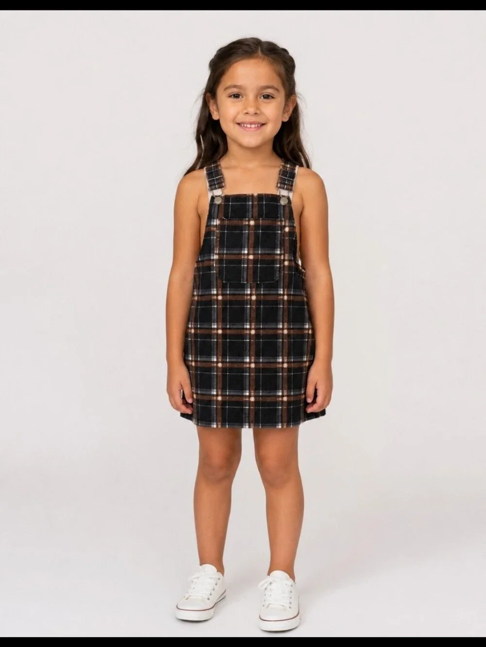 ART CLASS Plaid Kids Overall Dress - Black and Brown Small 6 6x