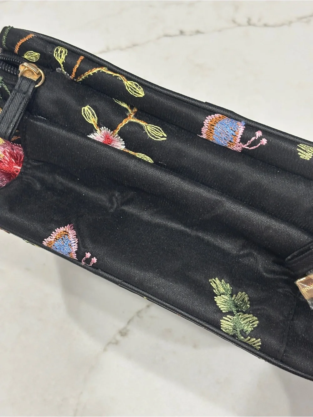 Black Floral Embroidered Travel Organizer Bag
