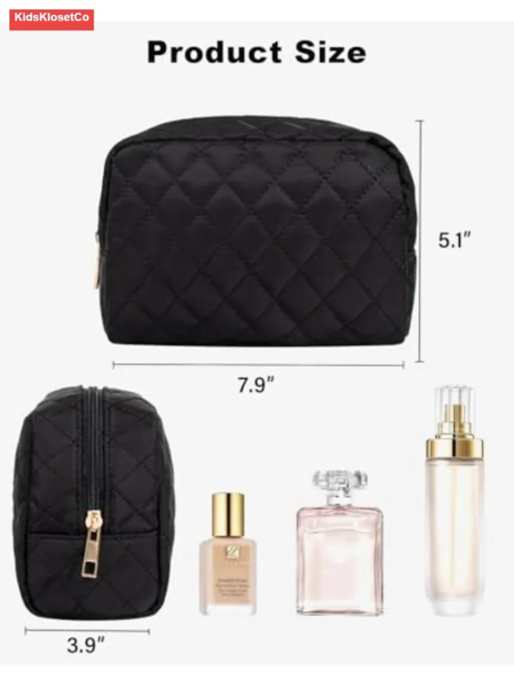 Quilted Travel Makeup Bag Water-Resistant Cosmetic Organizer Zipper Pouch