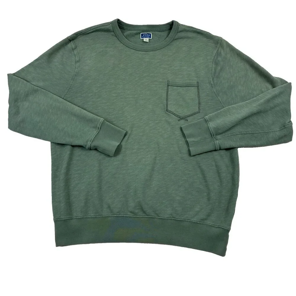 J Crew Sweater Mens XXL Green Lightweight Sunfaded French Terry Sweatshirt