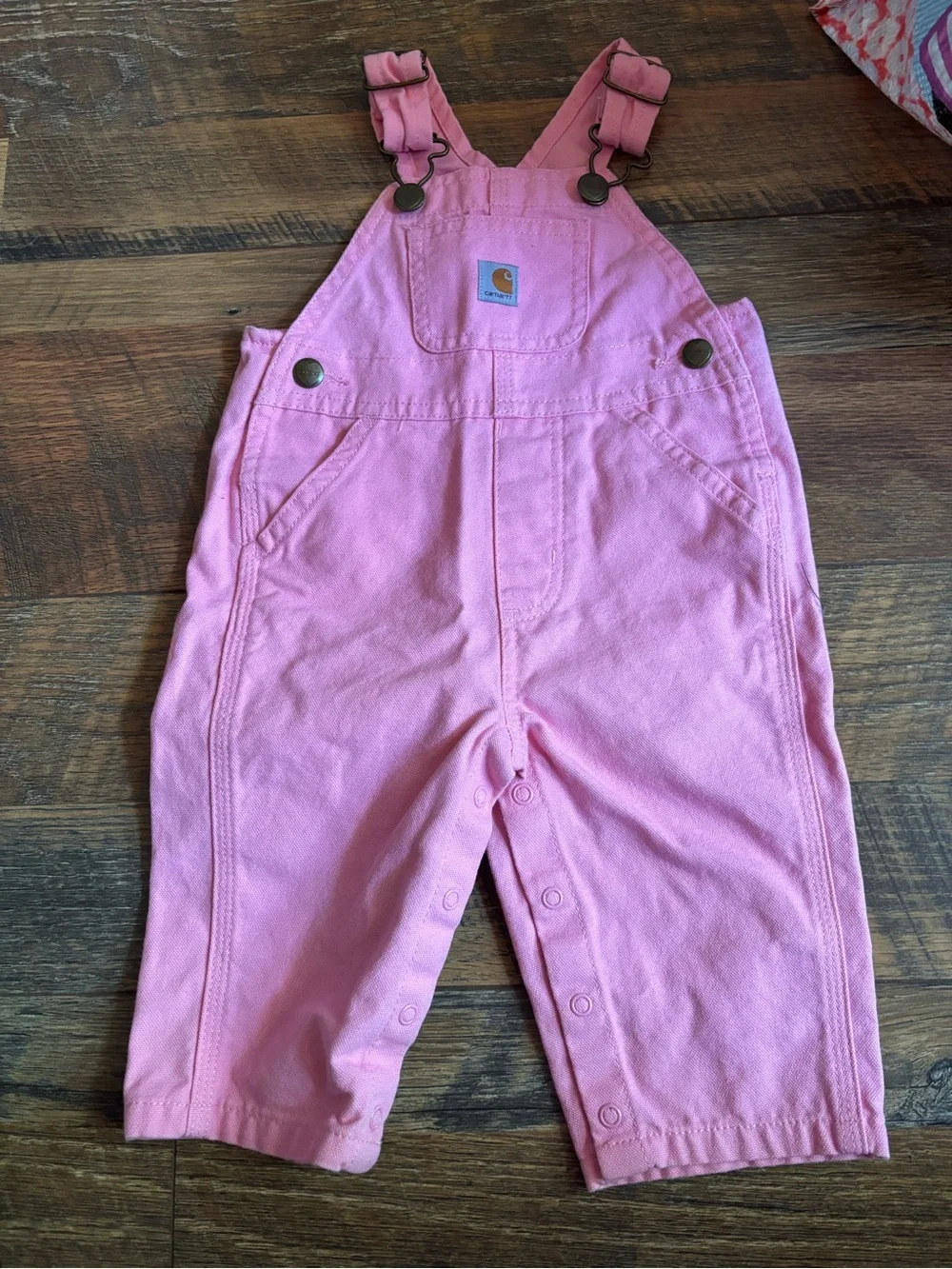 Carhartt light pink canvas bib overalls size 6 months