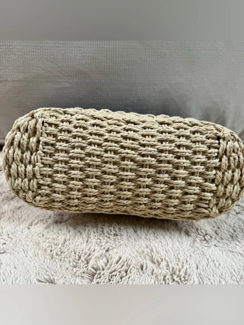 Mark and Graham Navy Denim Blue  Woven Straw Bottom Lined Cosmetic Pouch/Clutch