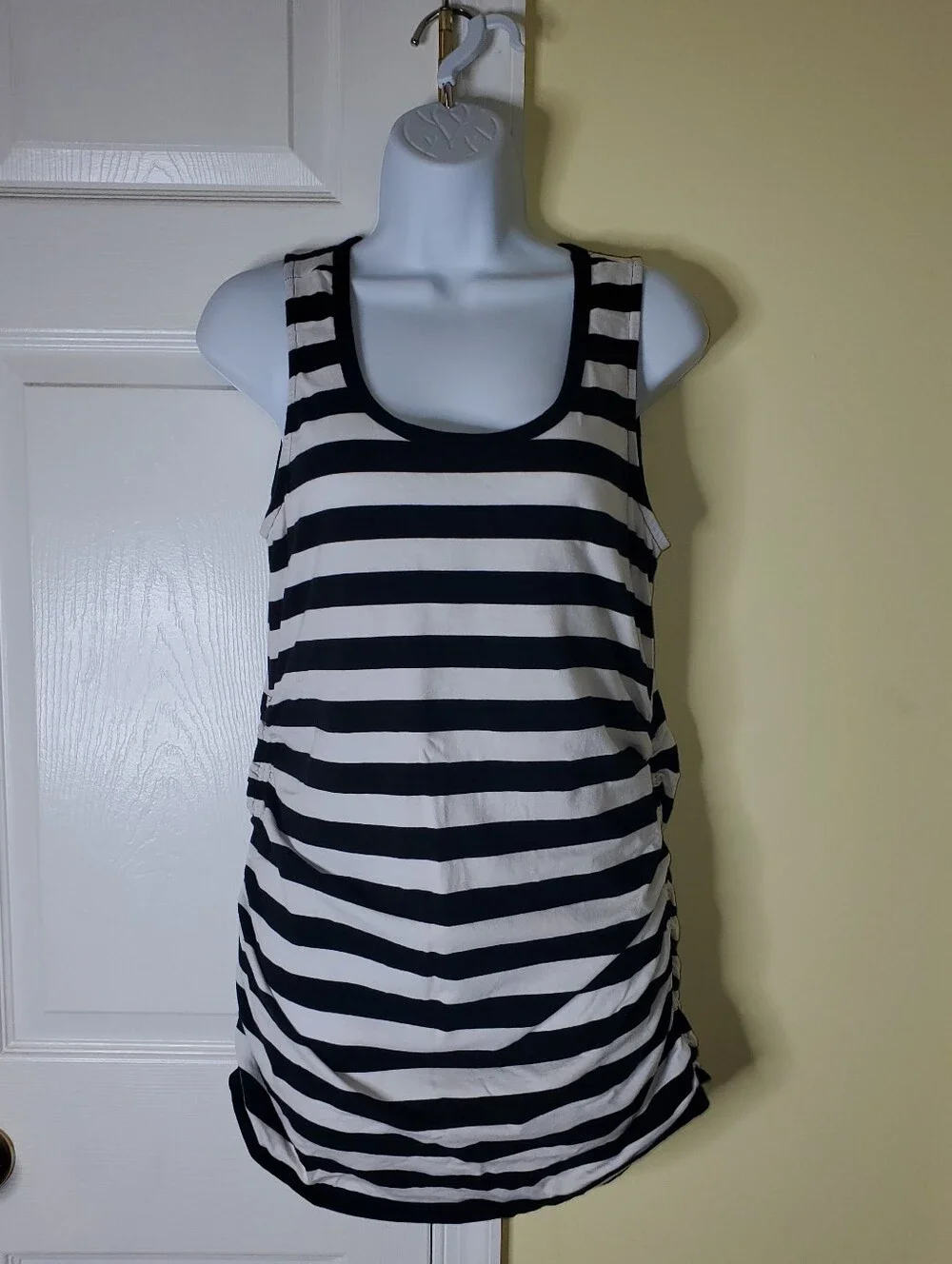 🖤 Michael Kors Black & White Striped Ruched Tank Top | Size L