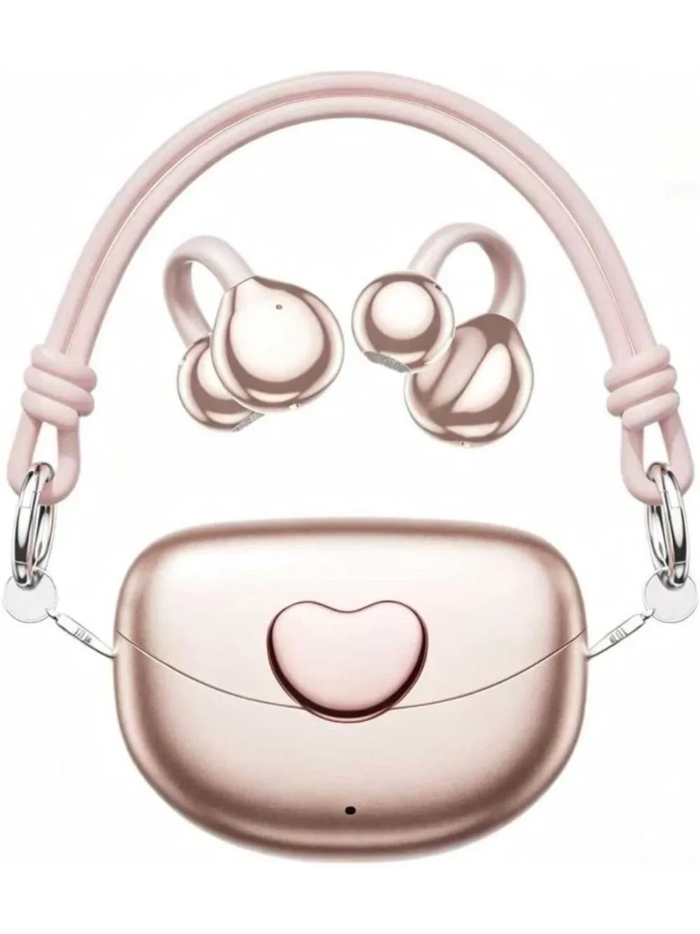 Stylish Pink Clip-on Bluetooth Earbuds with Chic Handbag Charging Case