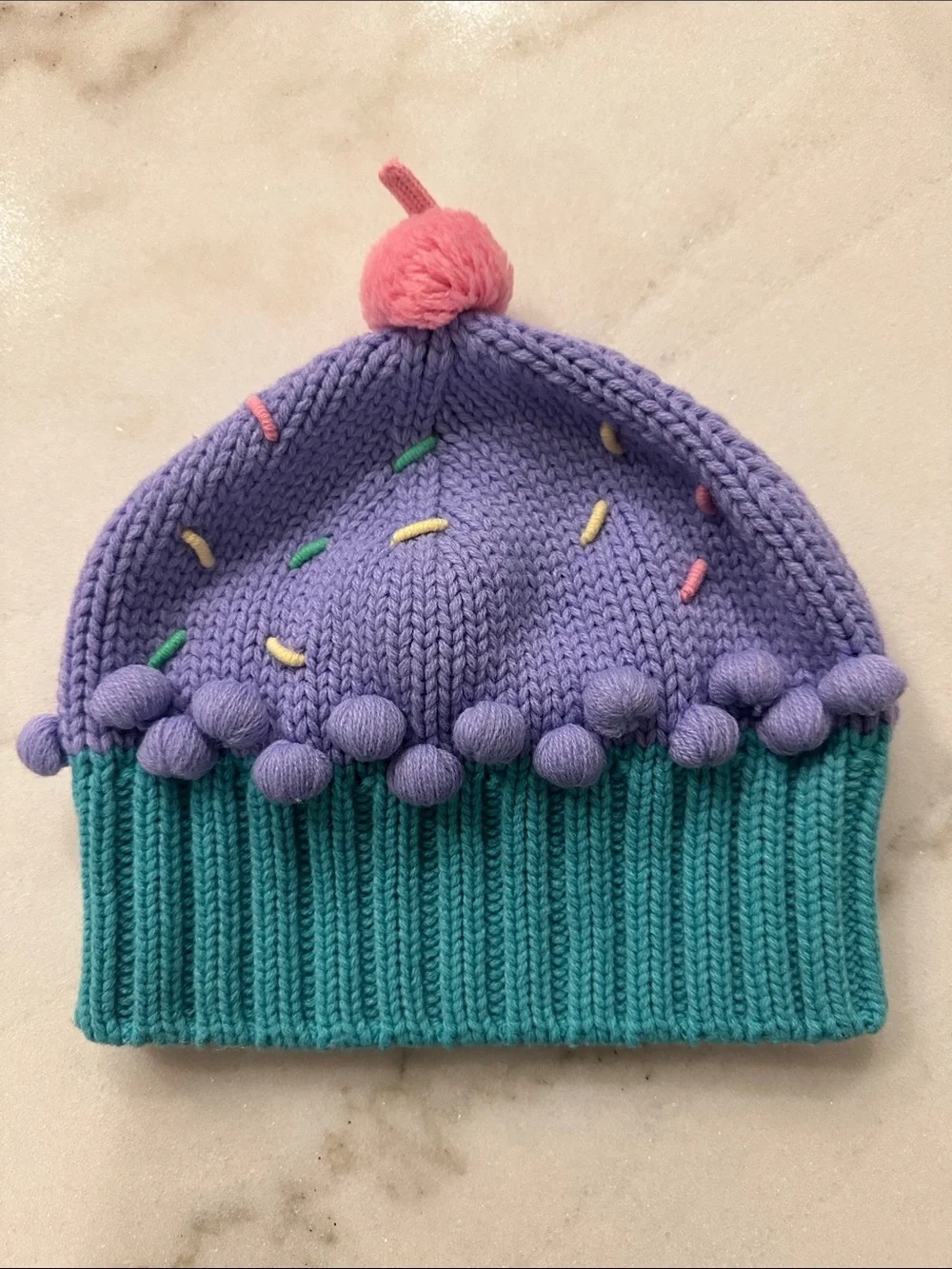 Cupcake Purple, Teal & Pink Pom Knit Beanie