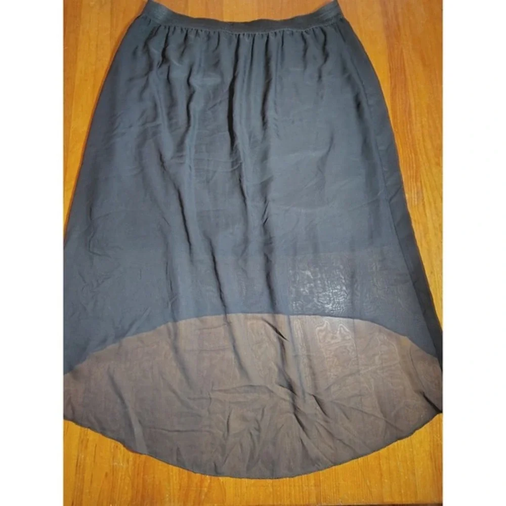Women Black‎ Sheer High Low Hem Elastic Waist Skirt 2X flowy dark goth vamp