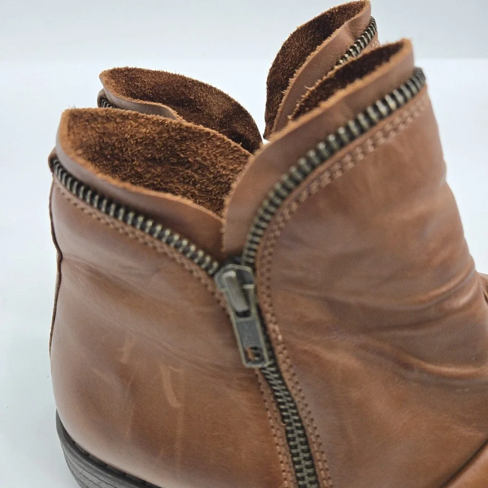Miz‎ Mooz Luna Ankle Boots Women's Size 10 Brown Leather Rouched Zip Side