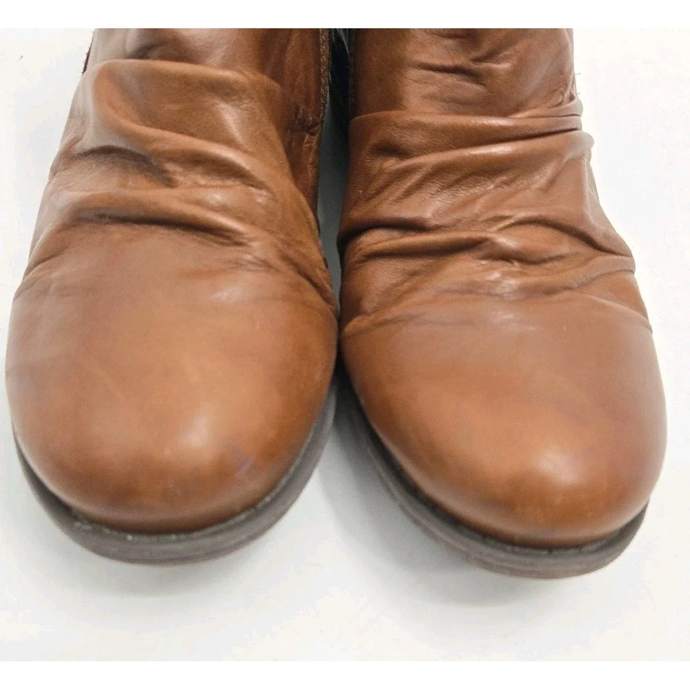 Miz‎ Mooz Luna Ankle Boots Women's Size 10 Brown Leather Rouched Zip Side