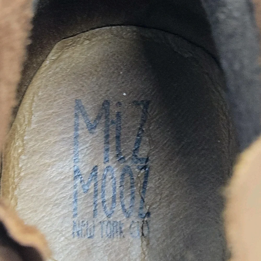Miz‎ Mooz Luna Ankle Boots Women's Size 10 Brown Leather Rouched Zip Side