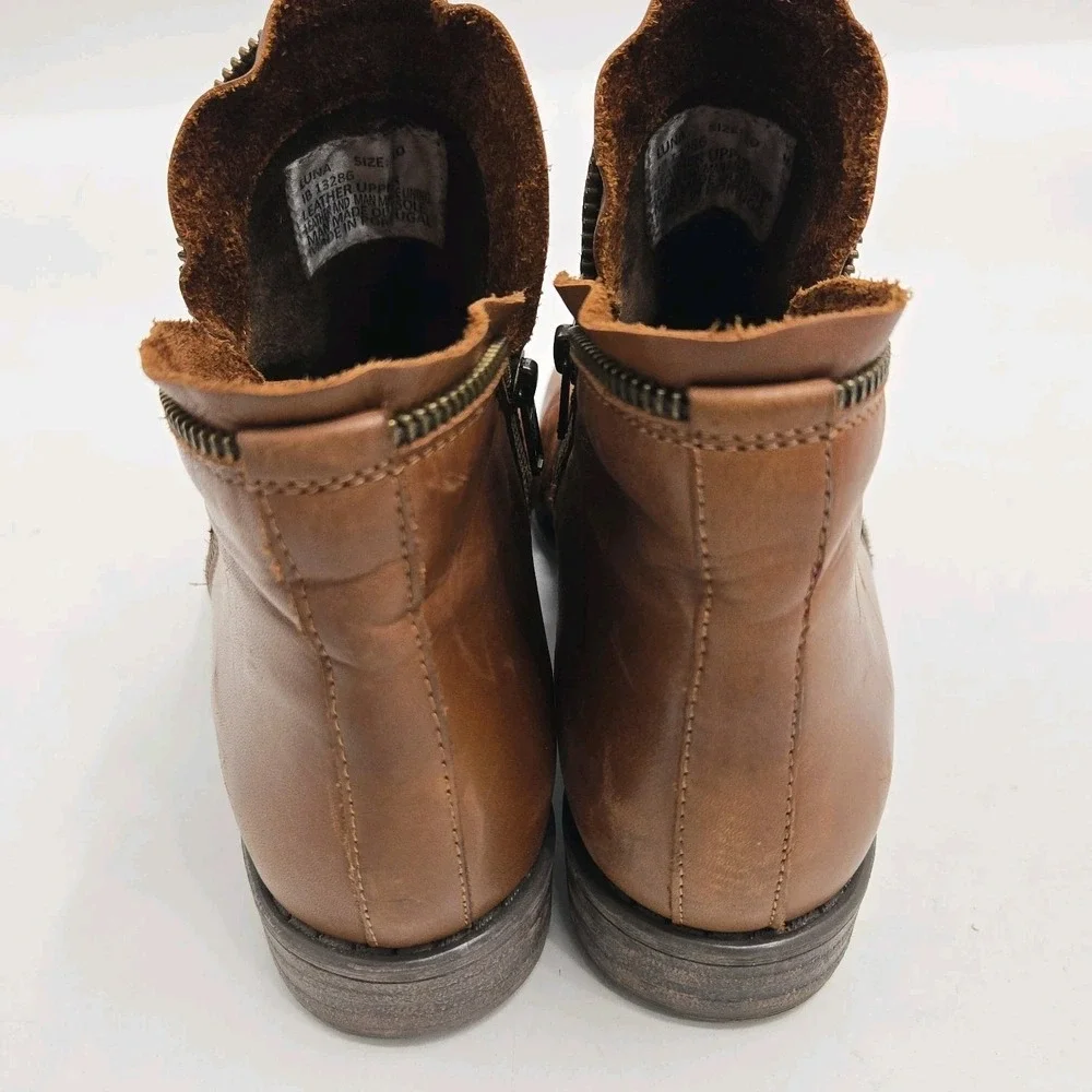 Miz‎ Mooz Luna Ankle Boots Women's Size 10 Brown Leather Rouched Zip Side