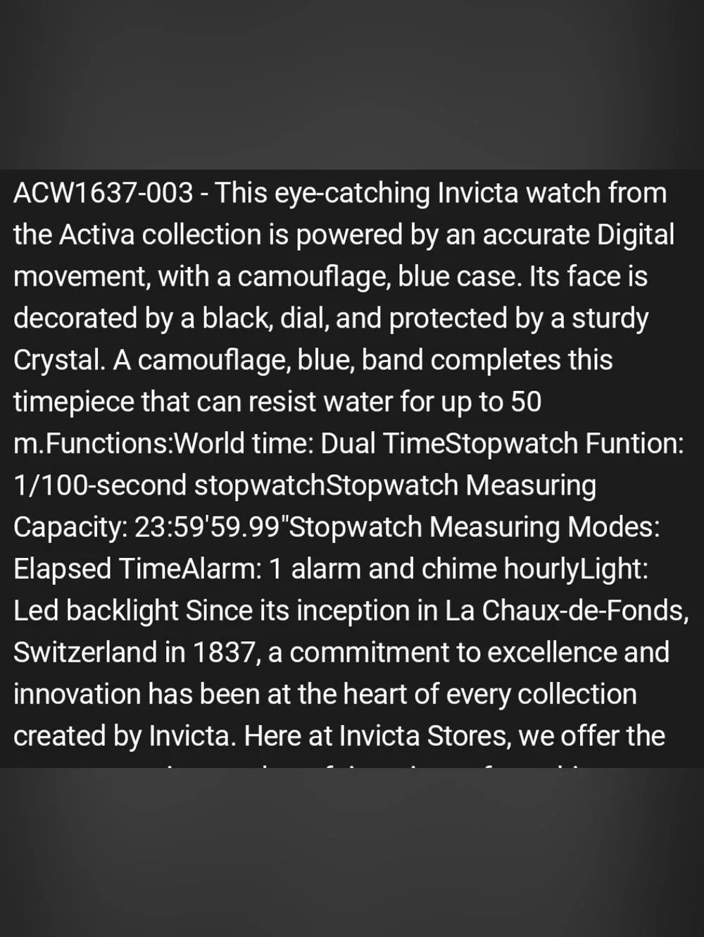 Activa X Invicta BlackOps Digital Men's Watch 56mm. Camouflage Blue ACW1637-003