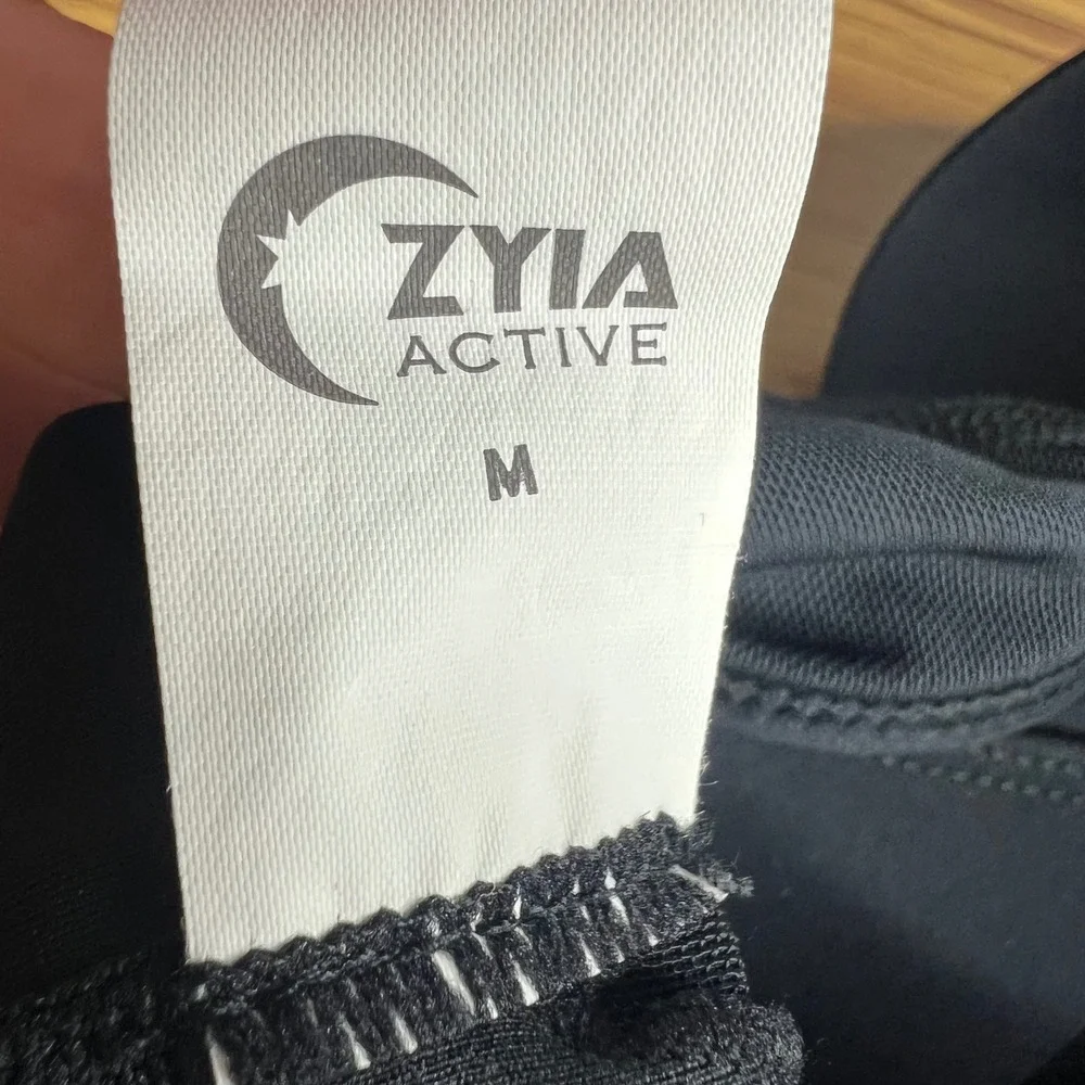 Zyia Active Sports Bra Size M‎ Black Iridescent High Neck Mesh Zip Racerback