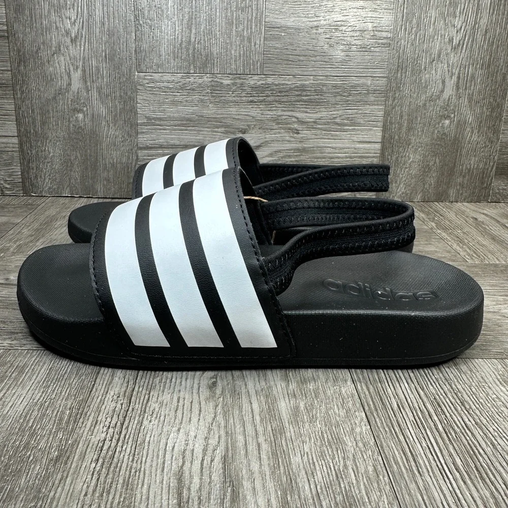 Adidas Adilette ESTRAP C‎ Kids Size 1 Black White Striped Backstrap NEW GZ5245